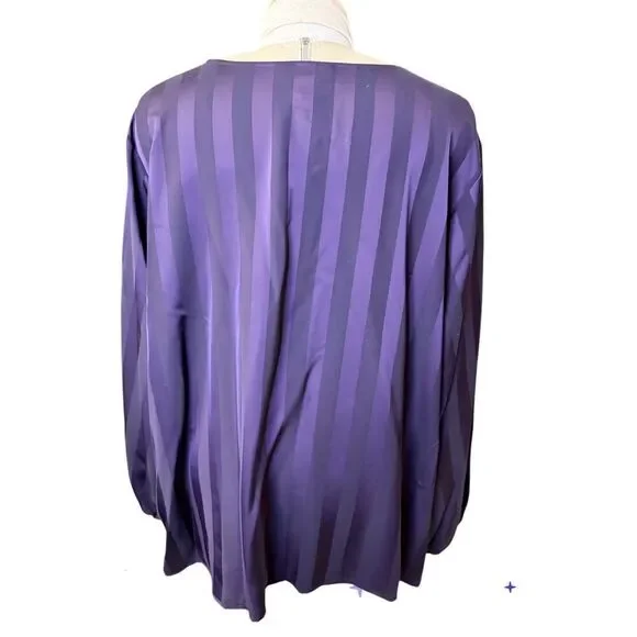 Liz Claiborne Plus Size Blouse Purple Striped Long Sleeve 3X - Picture 4 of 11